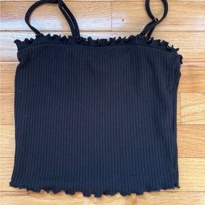 Forever 21 Black Ribbed Ruffled Camisole